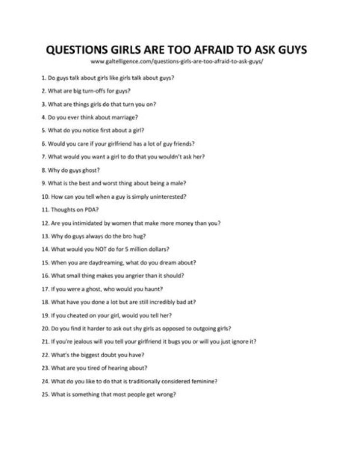 24 Questions Girls Are Too Afraid To Ask Guys One Fun List To Know!
