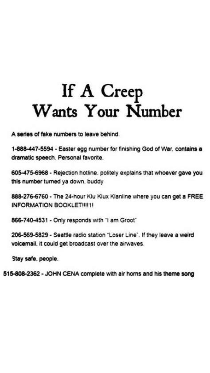 If a creep wants your phone number Funny rejection, Funny numbers to call, Funny numbers