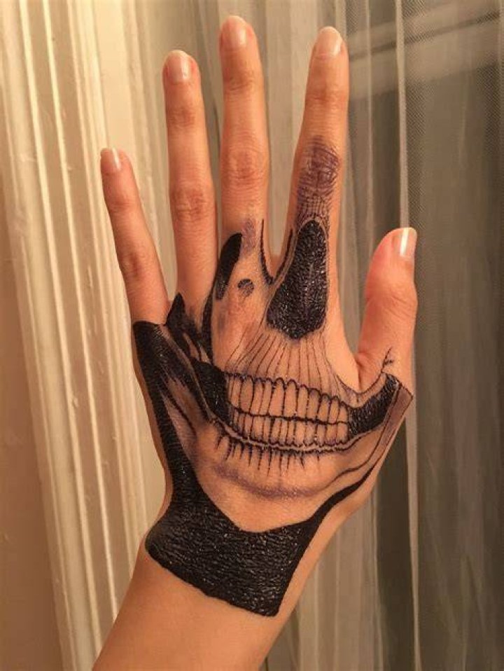 skull face tattoo on hand in 2020 Skull face tattoo, Stylist tattoos, Black girls with tattoos